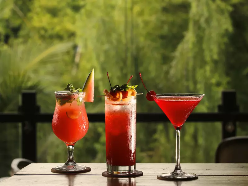 3 cokctails with nature background